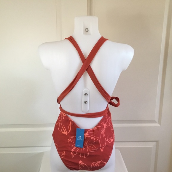 Women’s One Piece Deep V Neck Crisscross Back Self Tie Bathing Suit - Picture 4 of 7